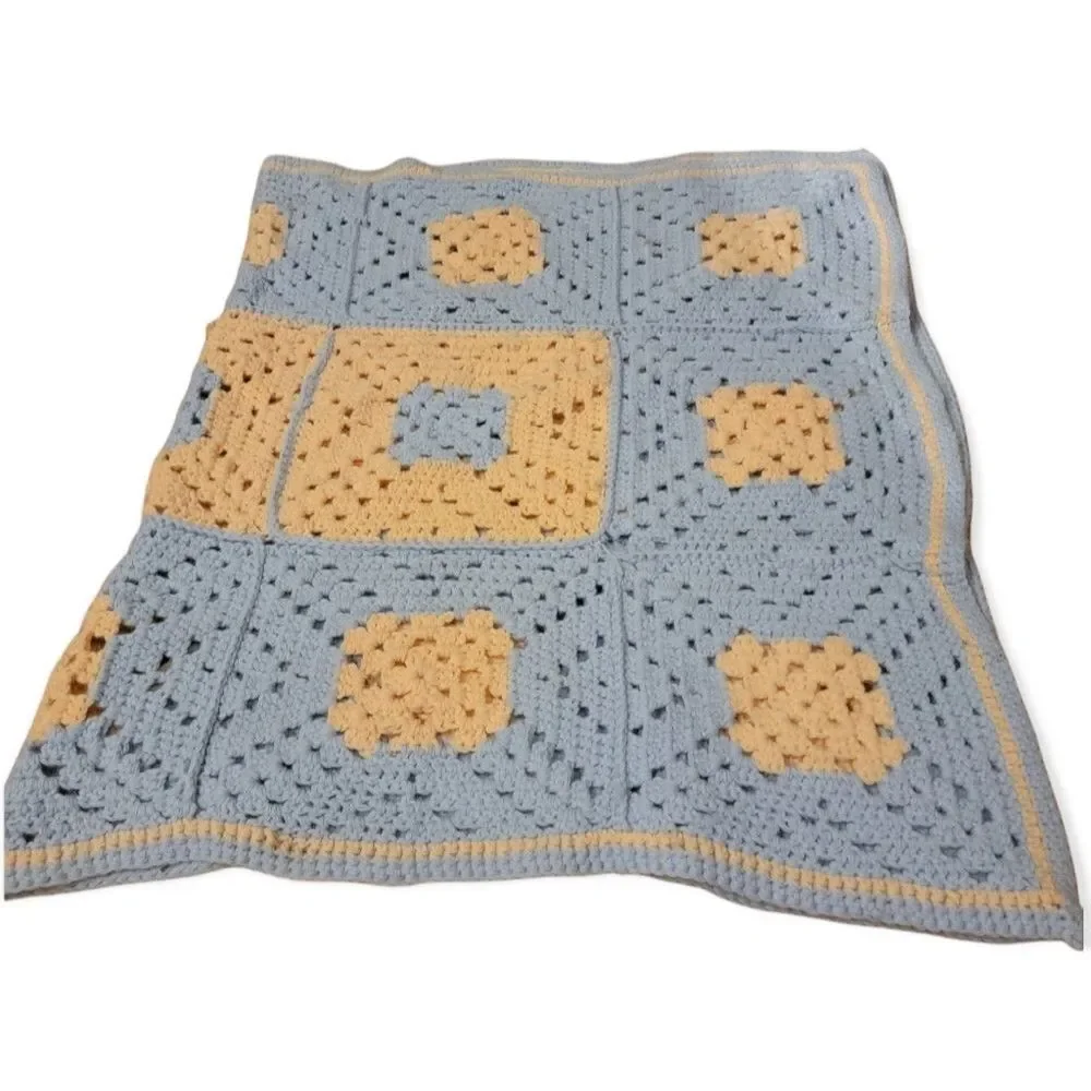 Vintage Granny Knitted Crochet Afghan Throw baby Blanket Handmade Pastel Color